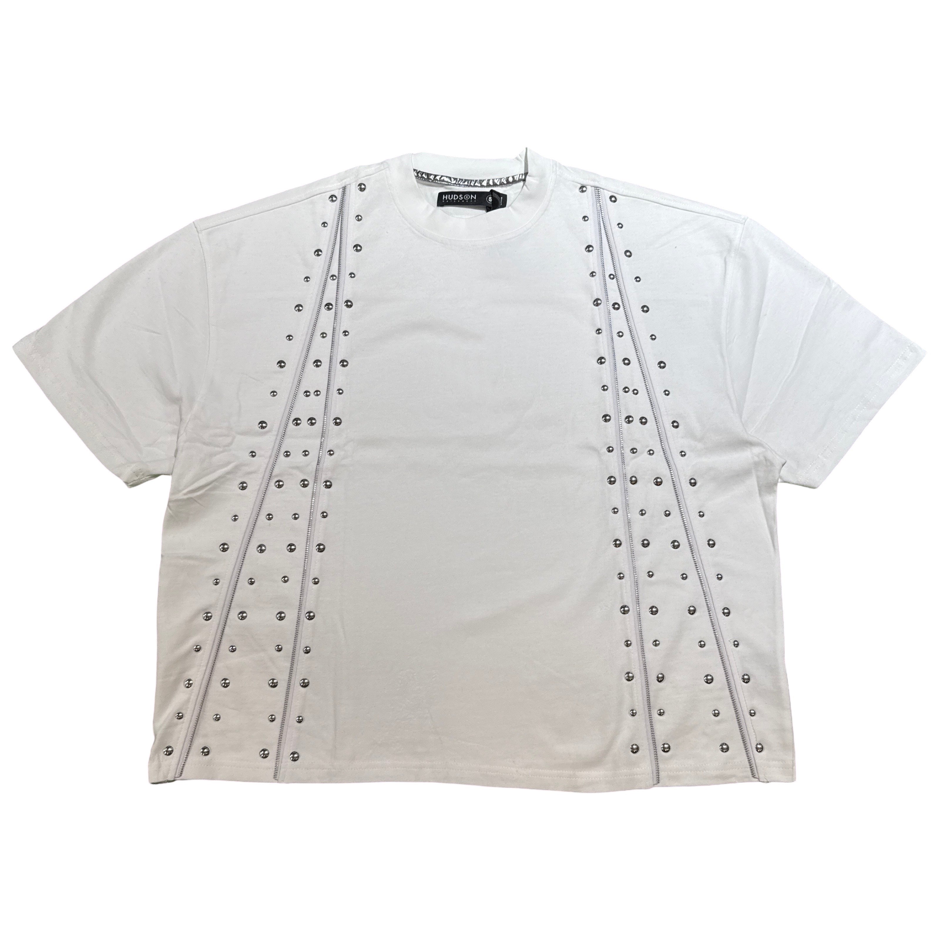 HUDSON White Zipper Studded Oversized Tee