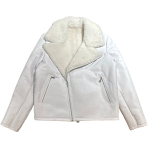Kashani White Shearling-Lined Leather Biker Jacket - Dudes Boutique