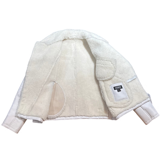 Kashani White Shearling-Lined Leather Biker Jacket - Dudes Boutique