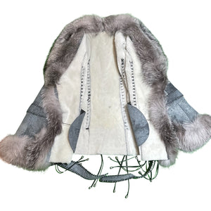 Kashani Women's Grey Hand Woven Silver Fox Fur Shearling Coat - Dudes Boutique