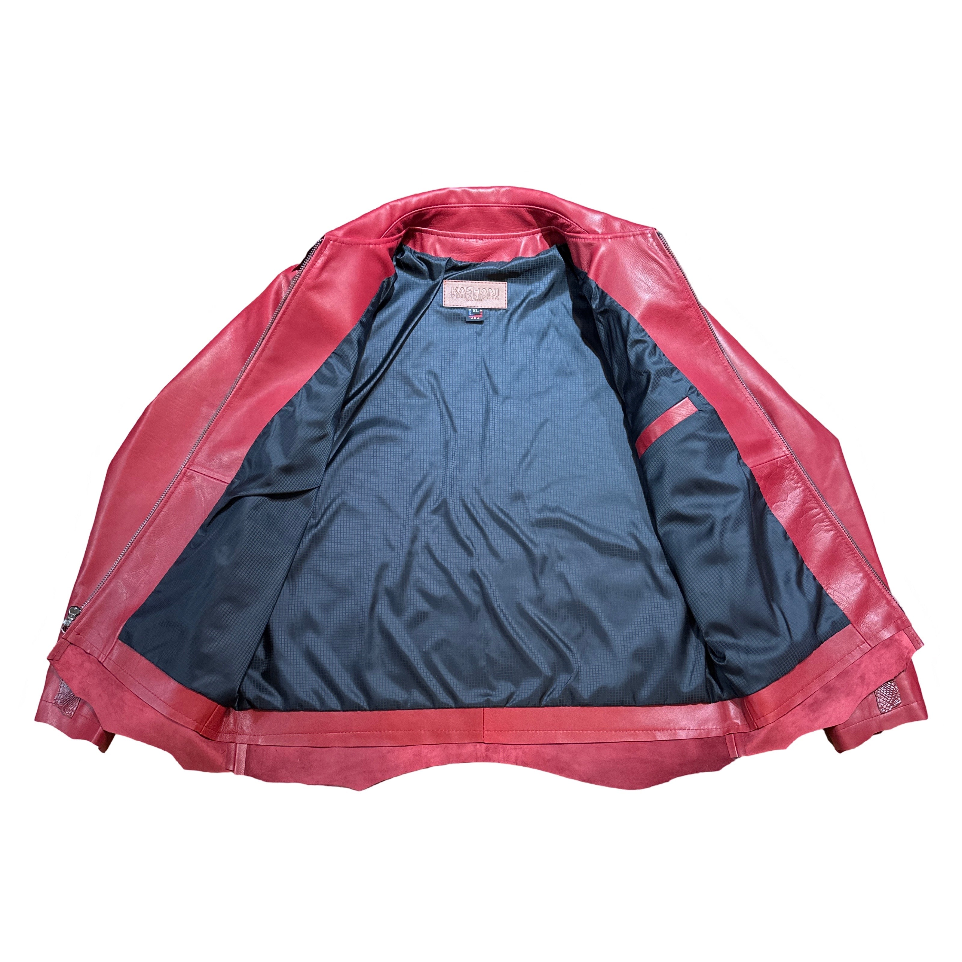 Kashani Raw Cut Red Alligator Leather Jacket - Dudes Boutique