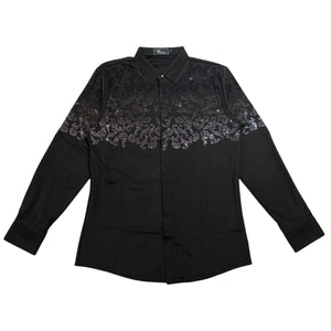 Barocco Silver Crystal Paisley Flame Button Up Shirt - Dudes Boutique