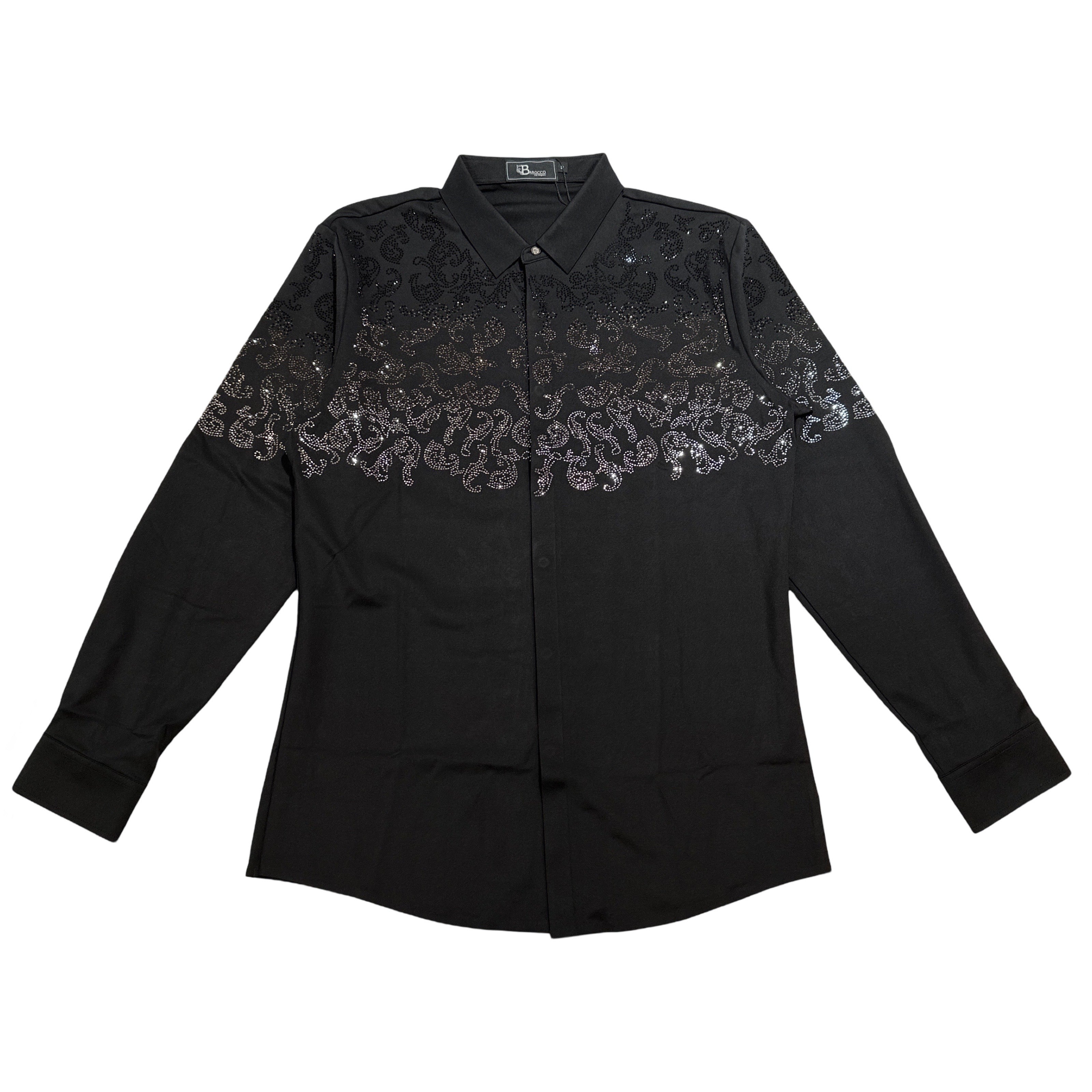 Barocco Silver Crystal Paisley Flame Button Up Shirt - Dudes Boutique