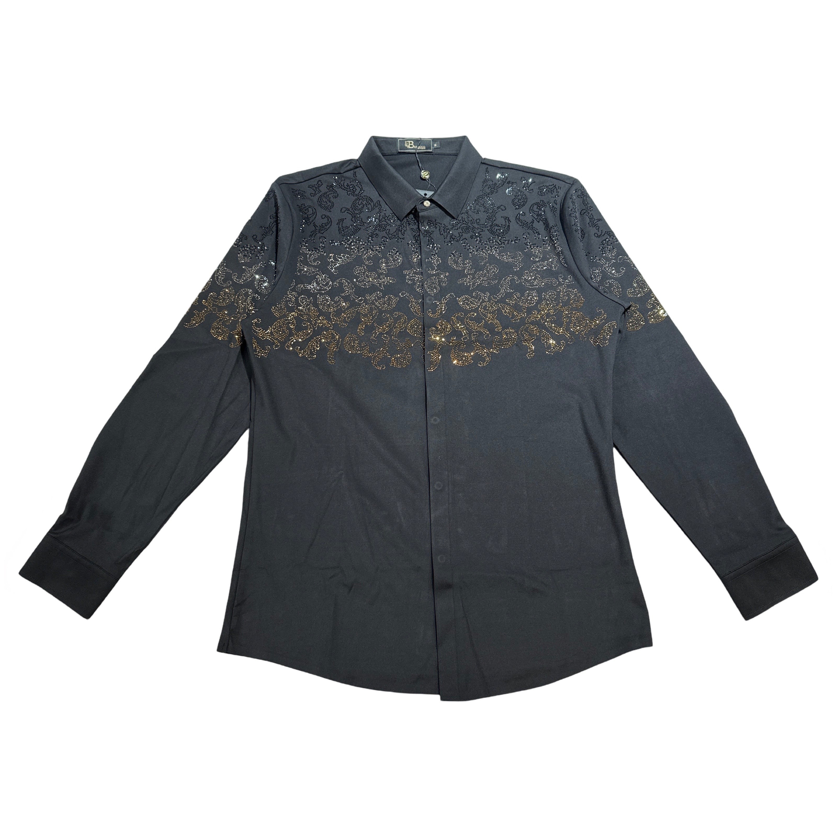 Barocco Silver / Gold Crystal Paisley Flame Button Up Shirt - Dudes Boutique