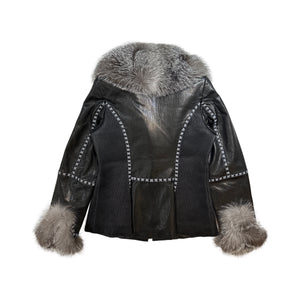 Kashani Black Silver Fox Leather Stitched Jacket - Dudes Boutique