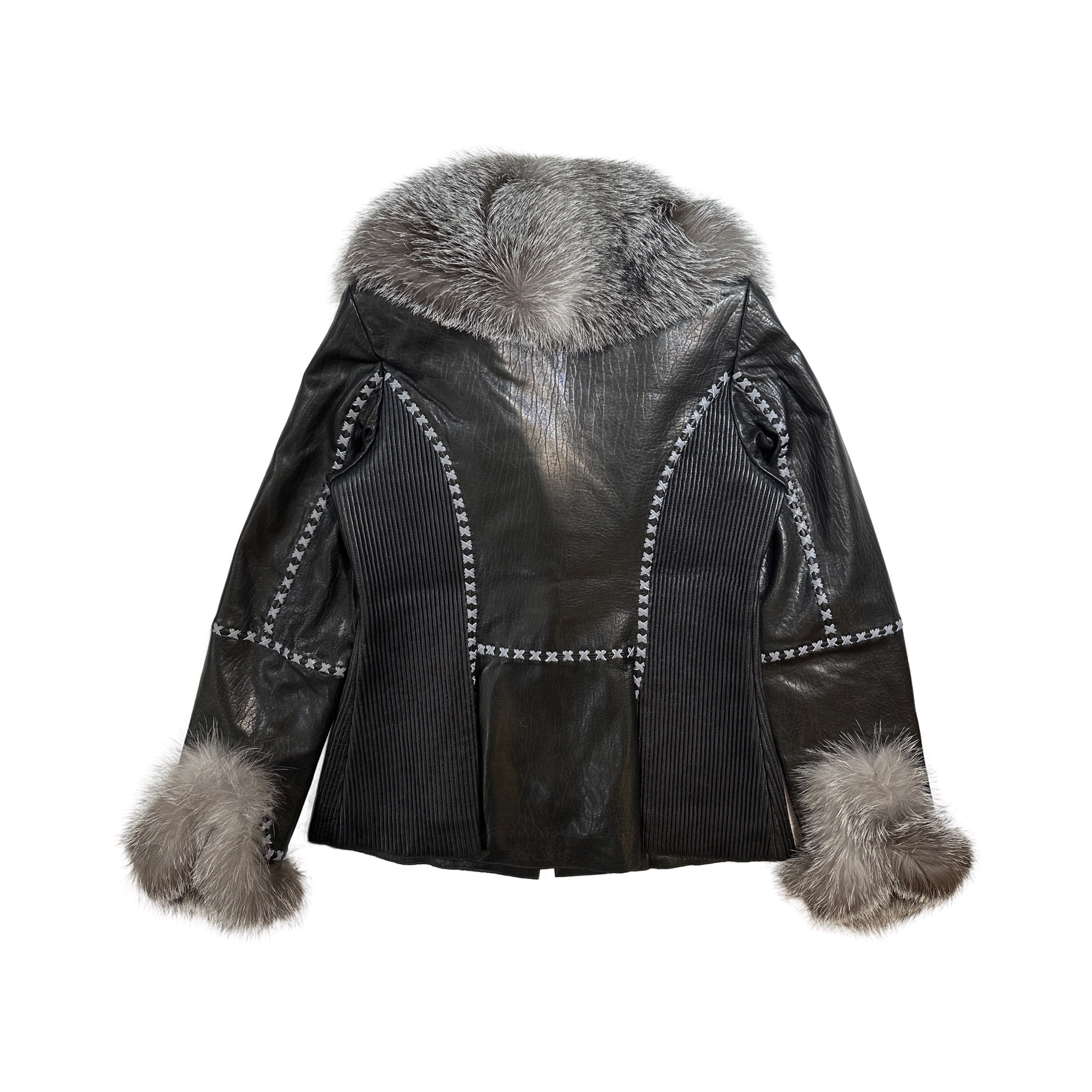 Kashani Black Silver Fox Leather Stitched Jacket - Dudes Boutique