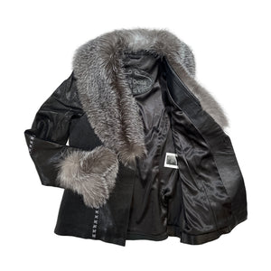 Kashani Black Silver Fox Leather Stitched Jacket - Dudes Boutique
