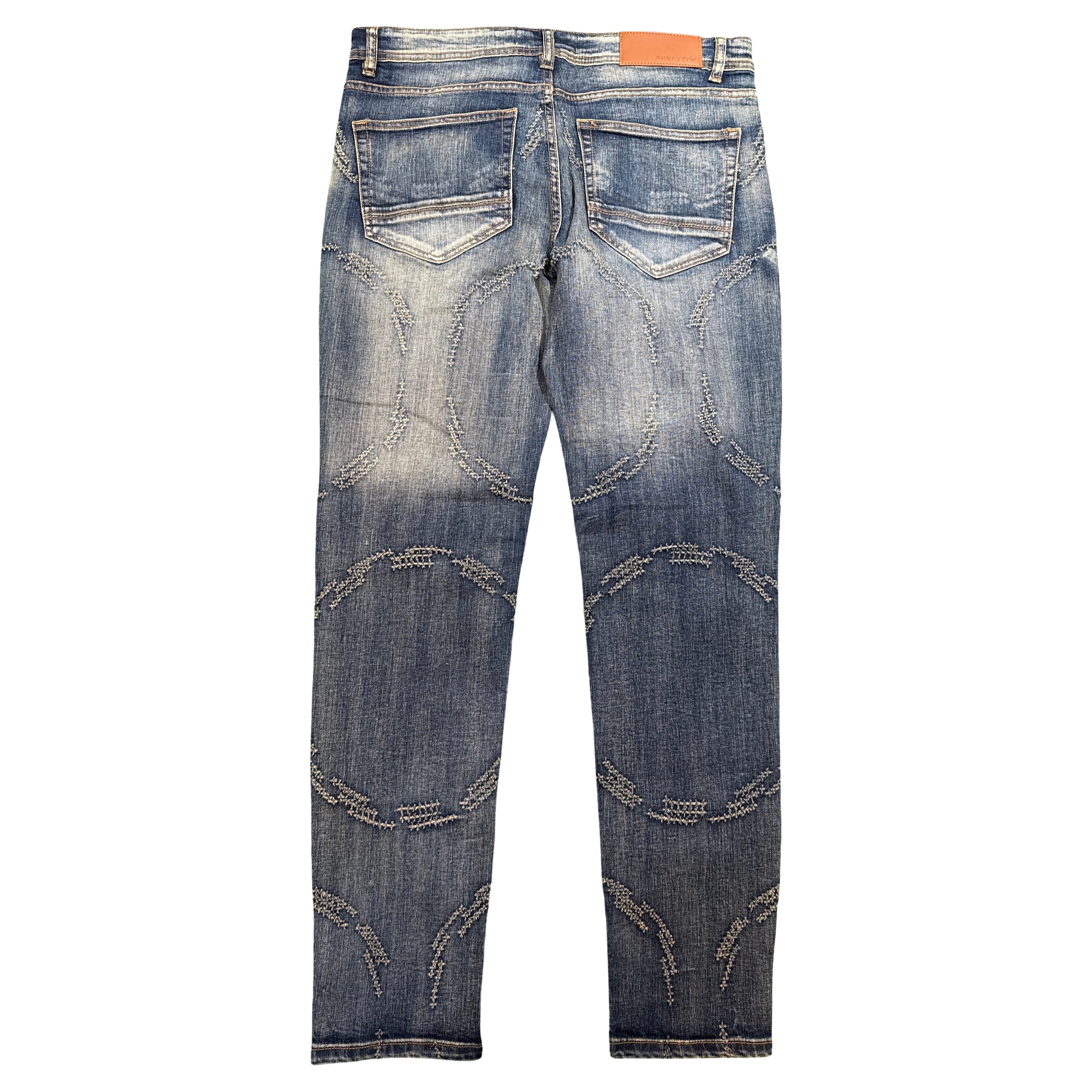 Arketype Indigo Embroidered Circle-Pattern Jeans