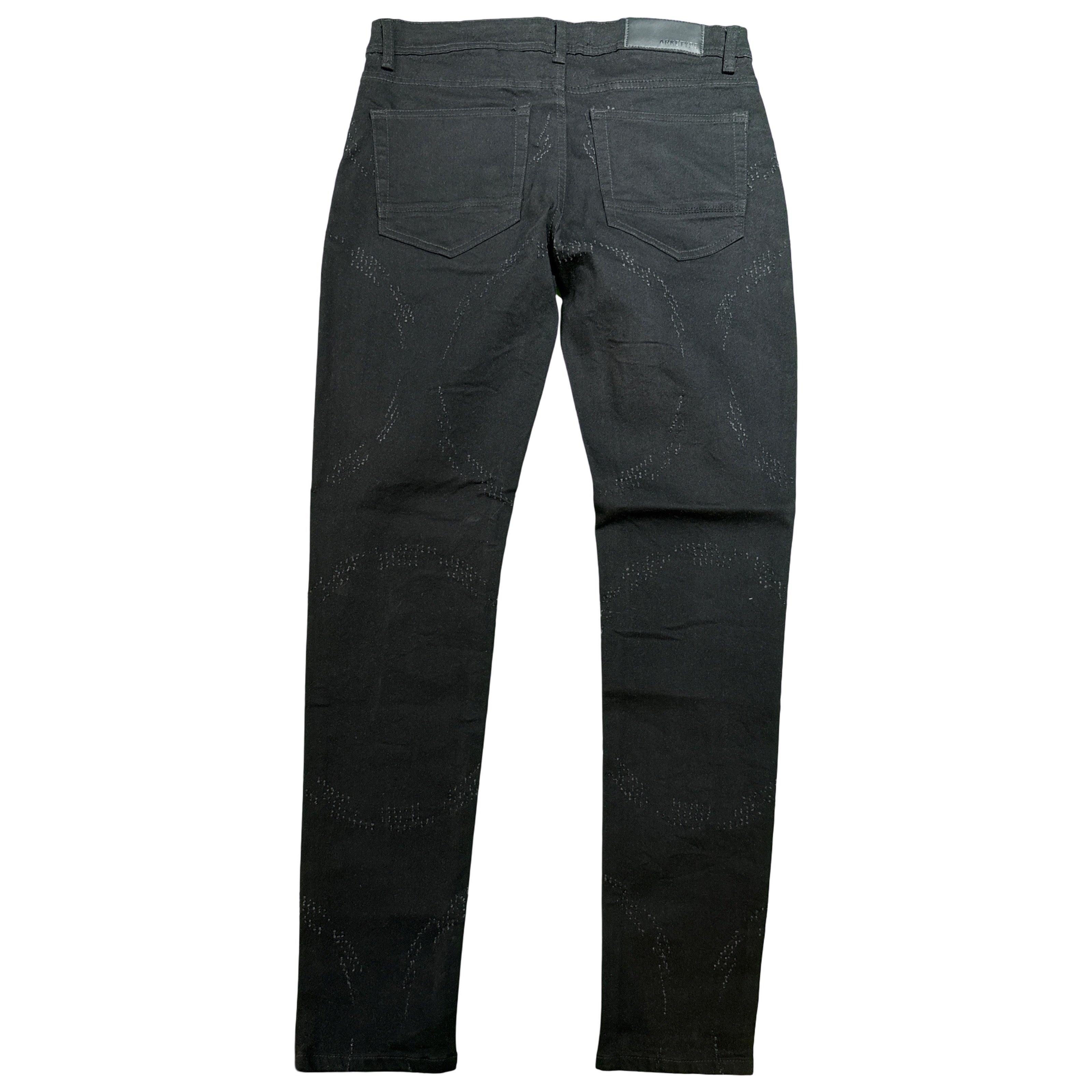 Arketype Black Tonal Embroidered Circle-Pattern Jeans