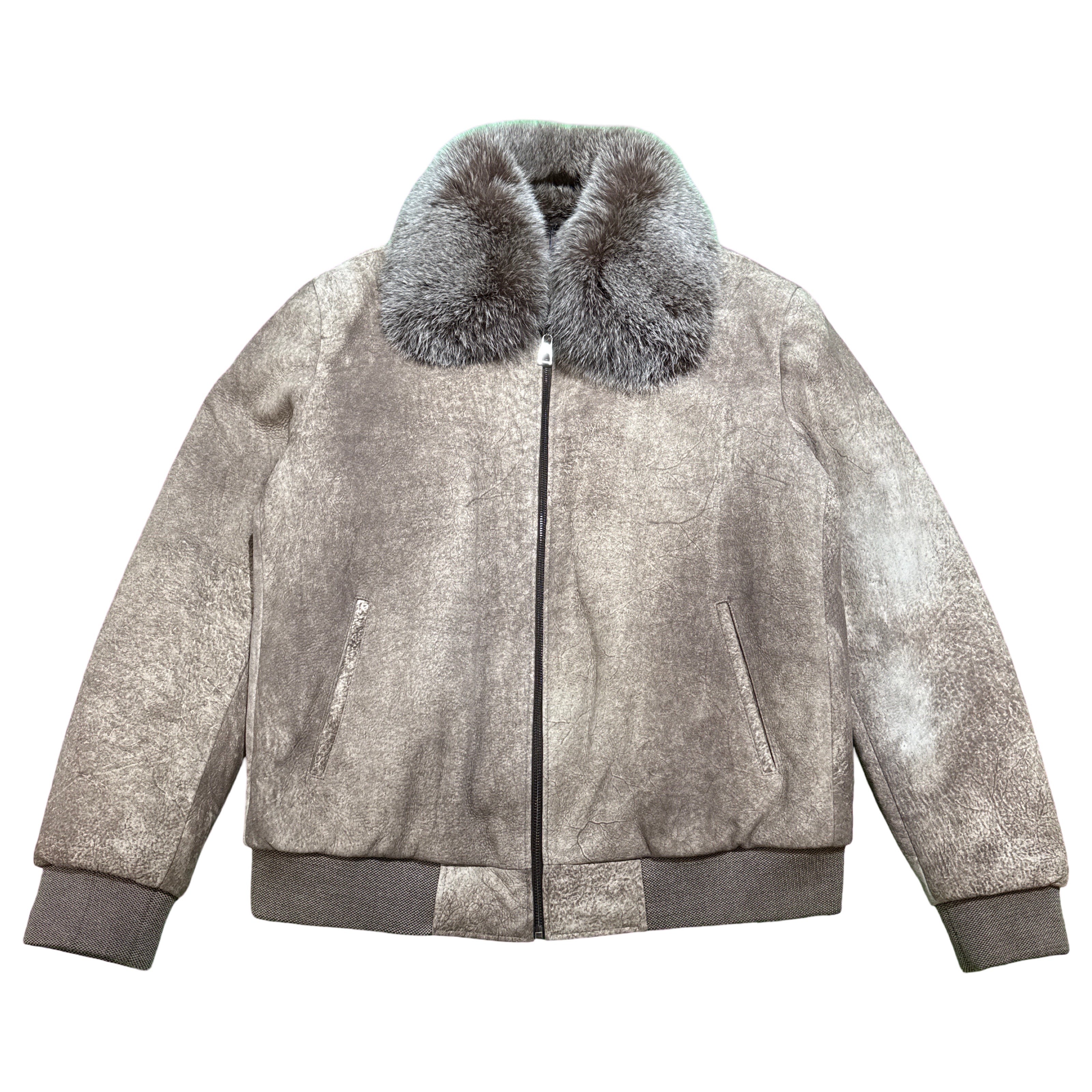 Barya NewYork Beige Fox Fur Collar Bomber Jacket