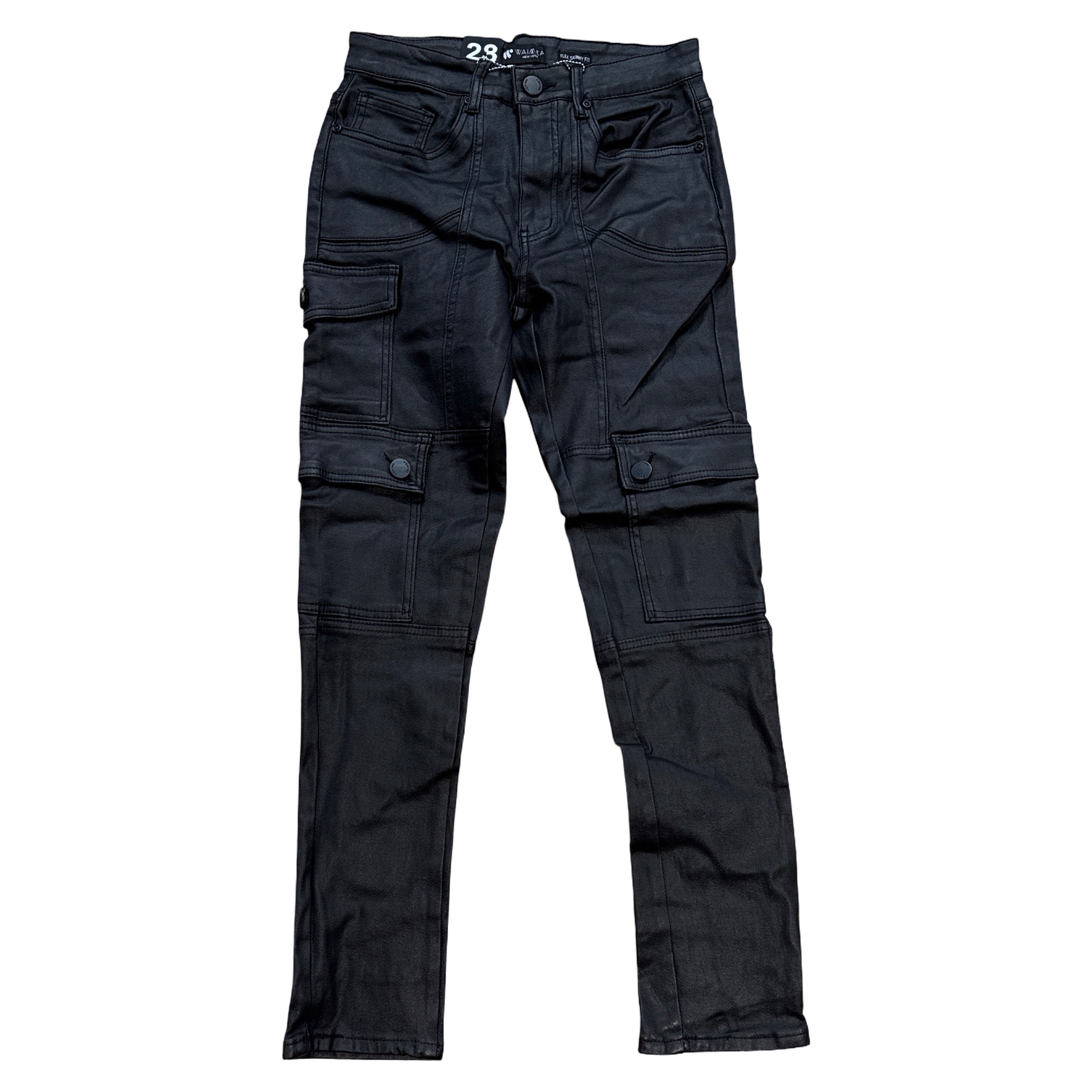 Waimea Black Wax Denim Cargo Jeans