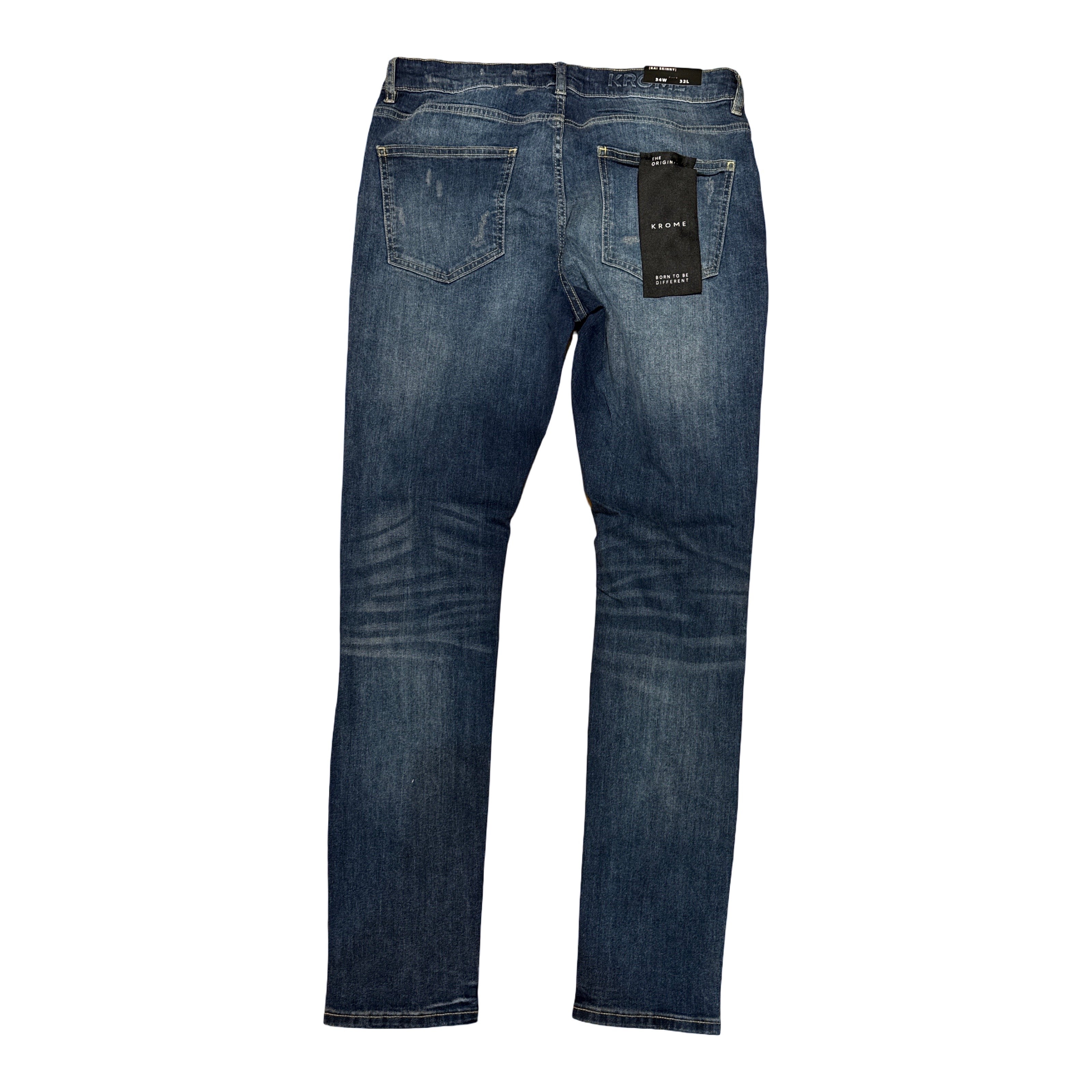 Krome Demin Blue Ripped Jeans