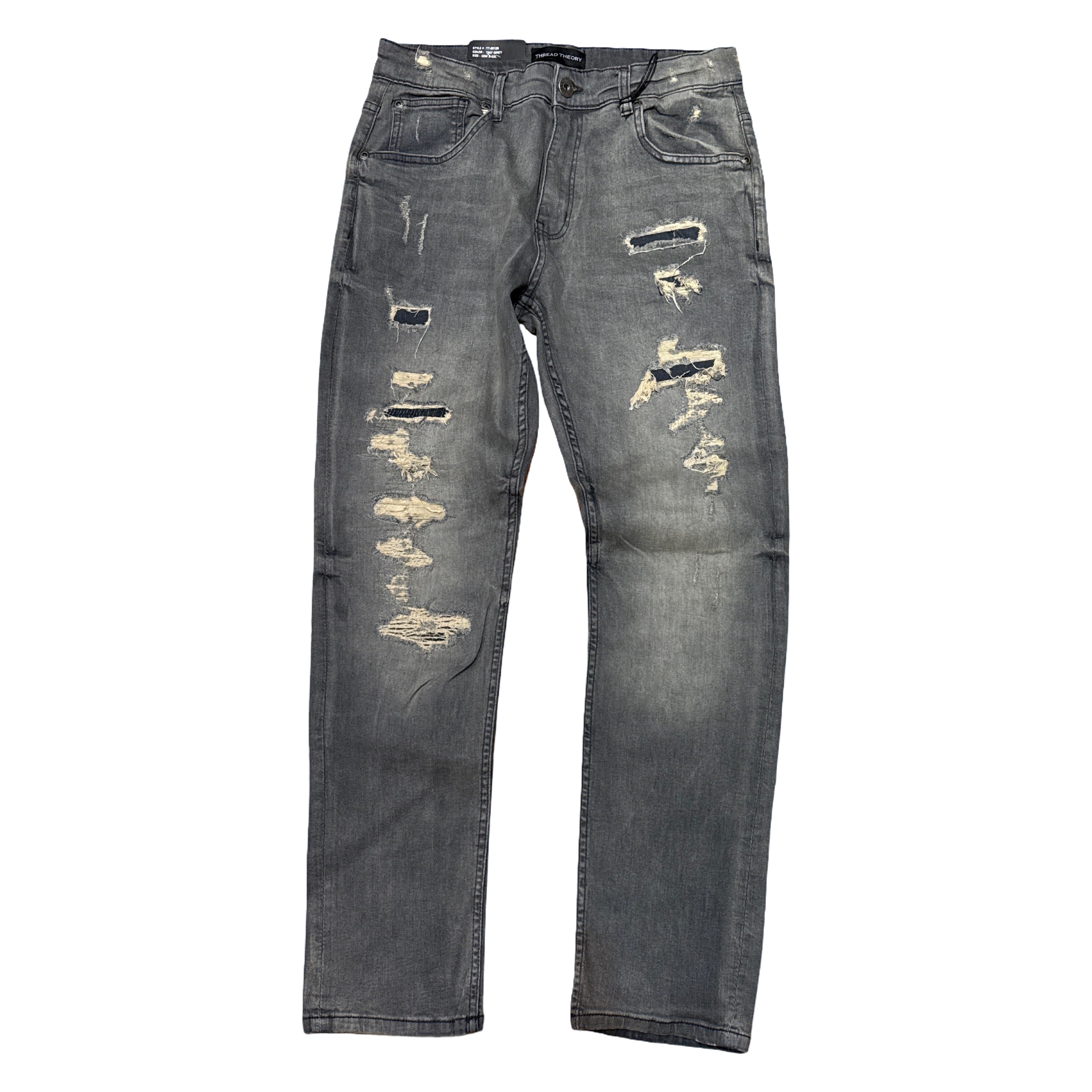 ThreadTheory Grey Ripped Denim Jeans