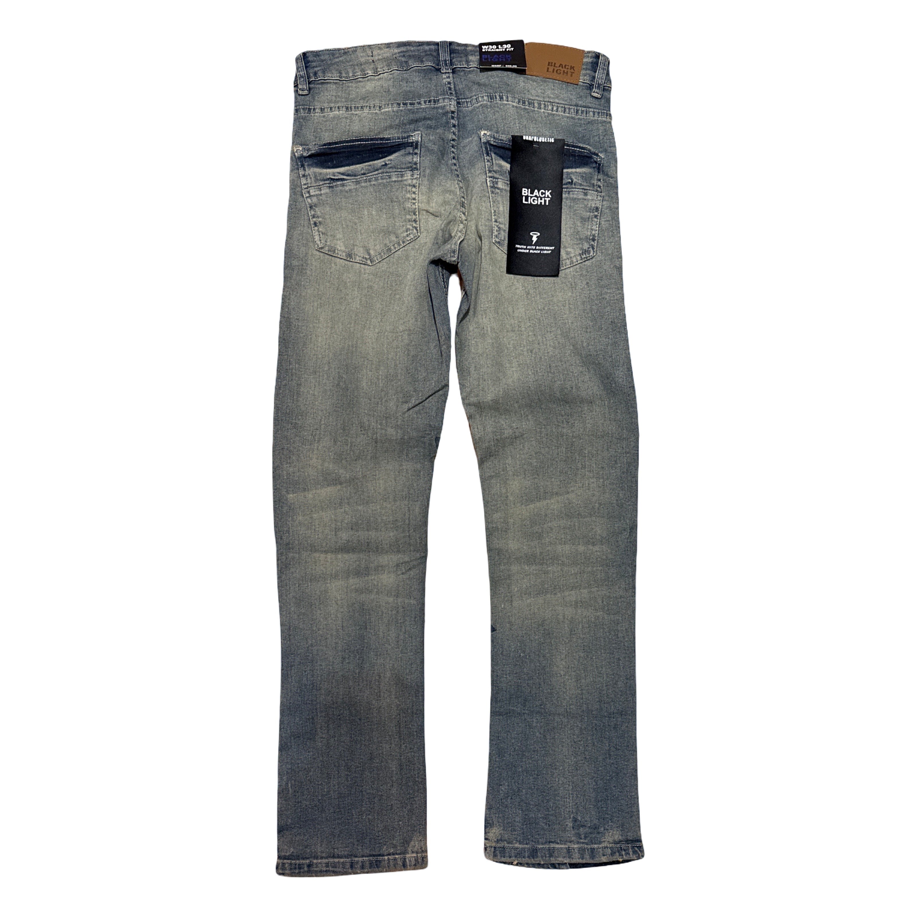 BlackLight Blue Cross Studded Distressed Jeans