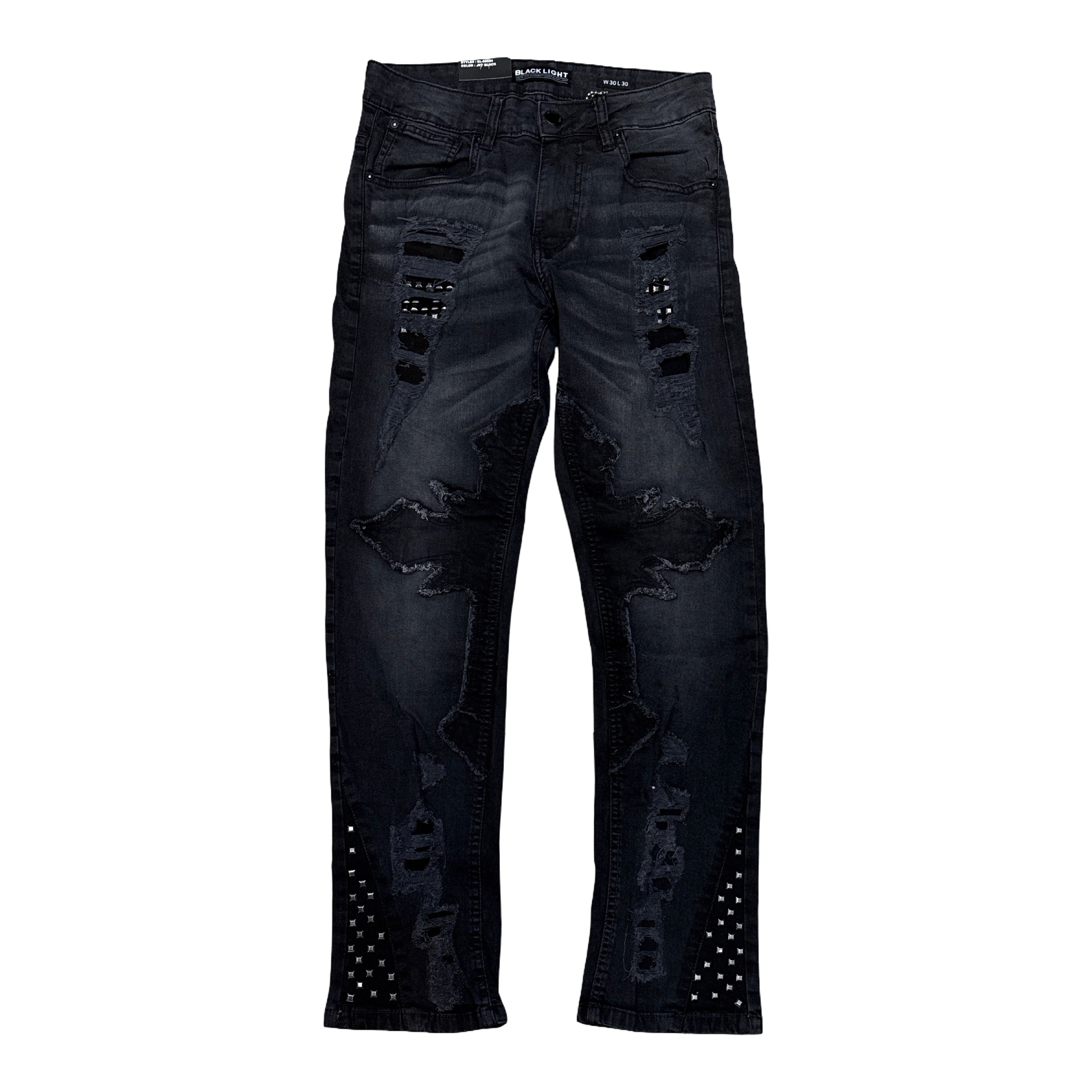 BlackLight Cross Studded Distressed Jeans