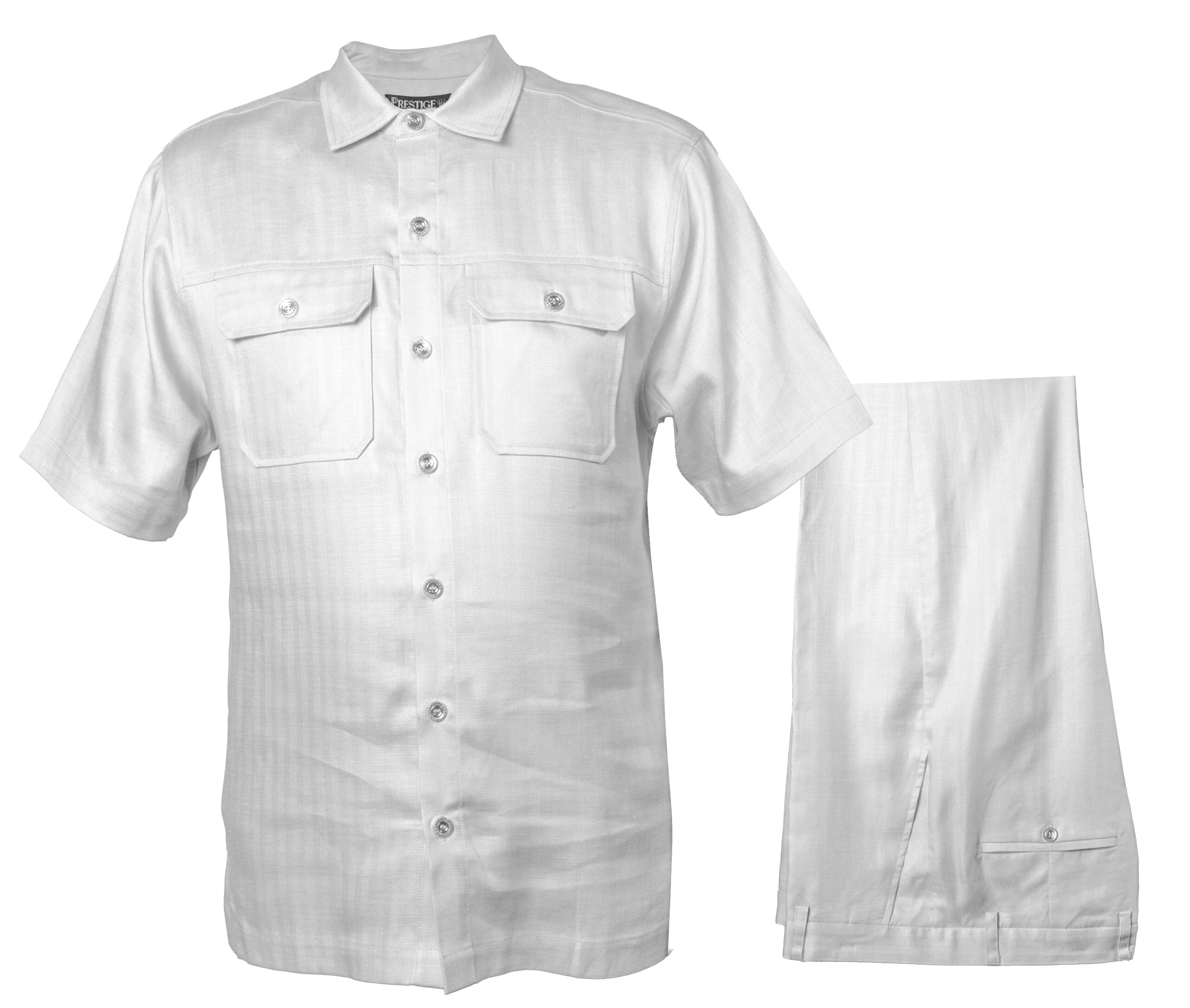 Prestige Men's White High-End Short Sleeve Shirt & Pants Set - Dudes Boutique