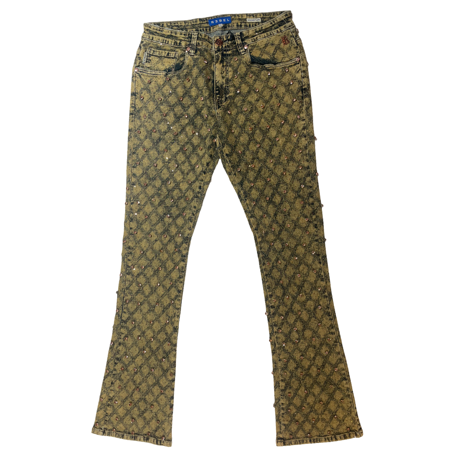 R3bel Denim Fully Loaded Gold Crystal Flare Denim Jeans