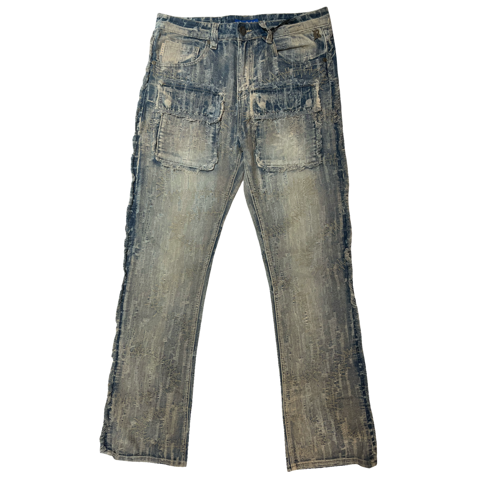 R3bel Denim Shredded Ripped Flared Denim Jeans