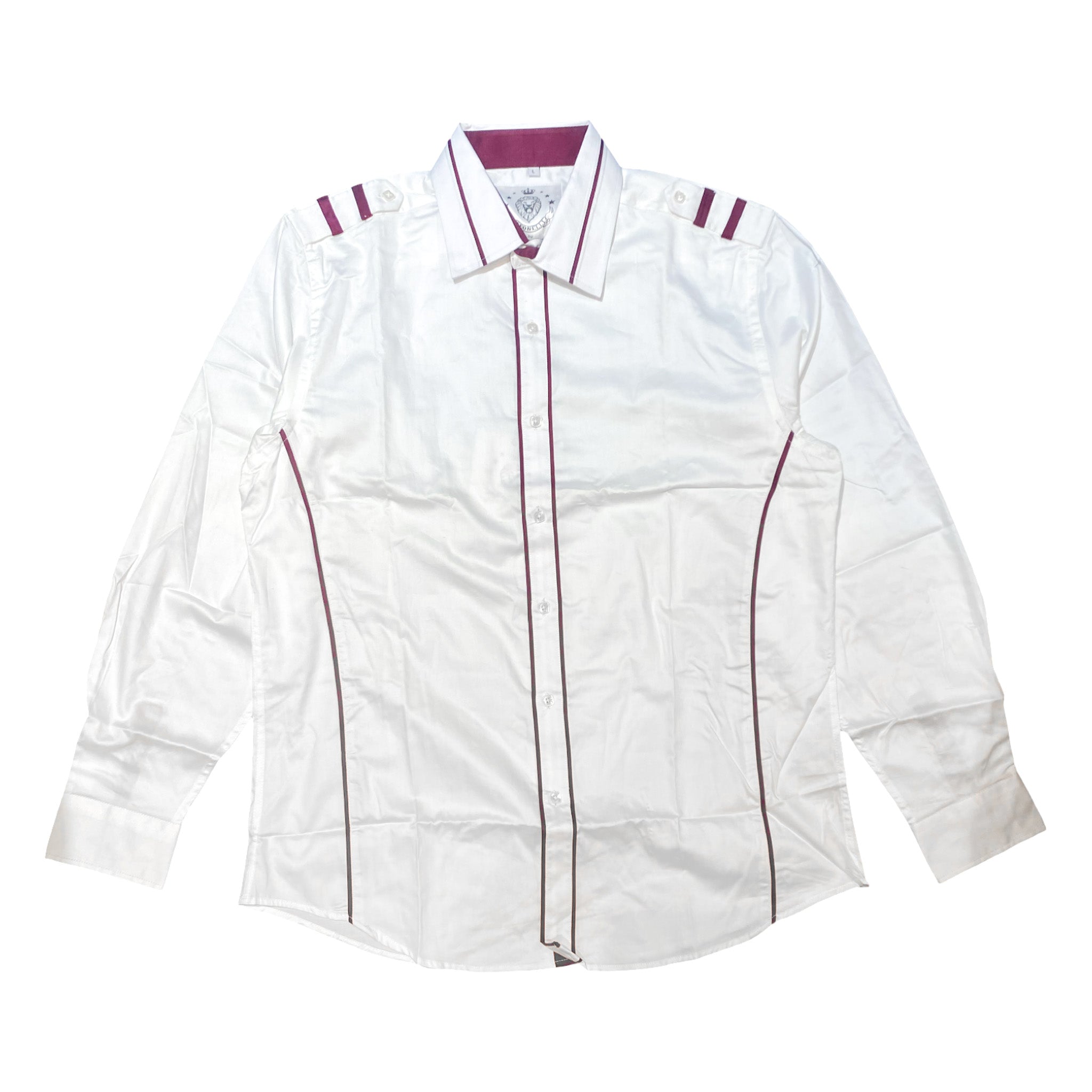 Leonelli White Burgundy Lining Button Up Shirt