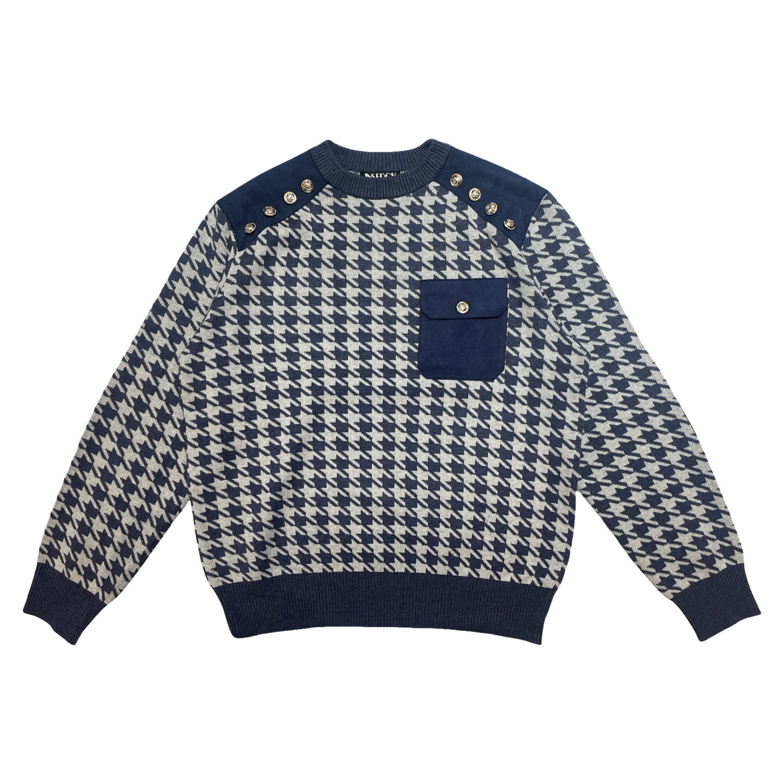 Inserch Men’s Navy & White Houndstooth Crewneck Sweater