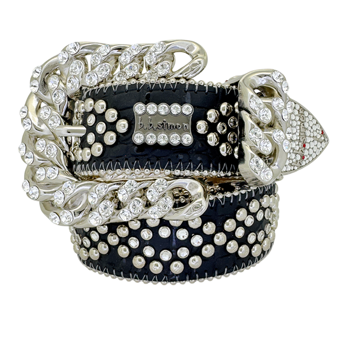 b.b. Curb Chain Helix – Black/Clear Crystal Belt