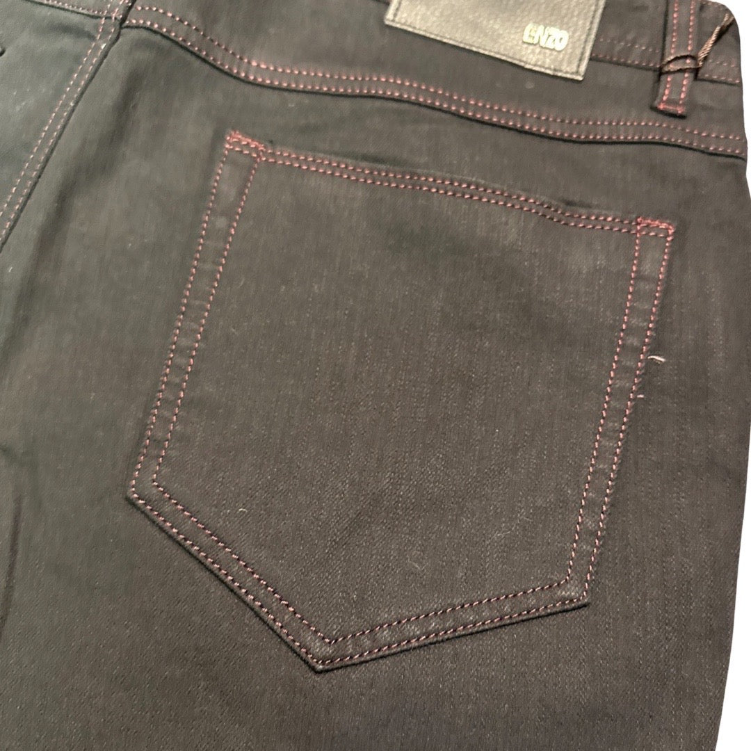 Enzo Alpha-359 Red Stitched Black Denim Jeans - Dudes Boutique