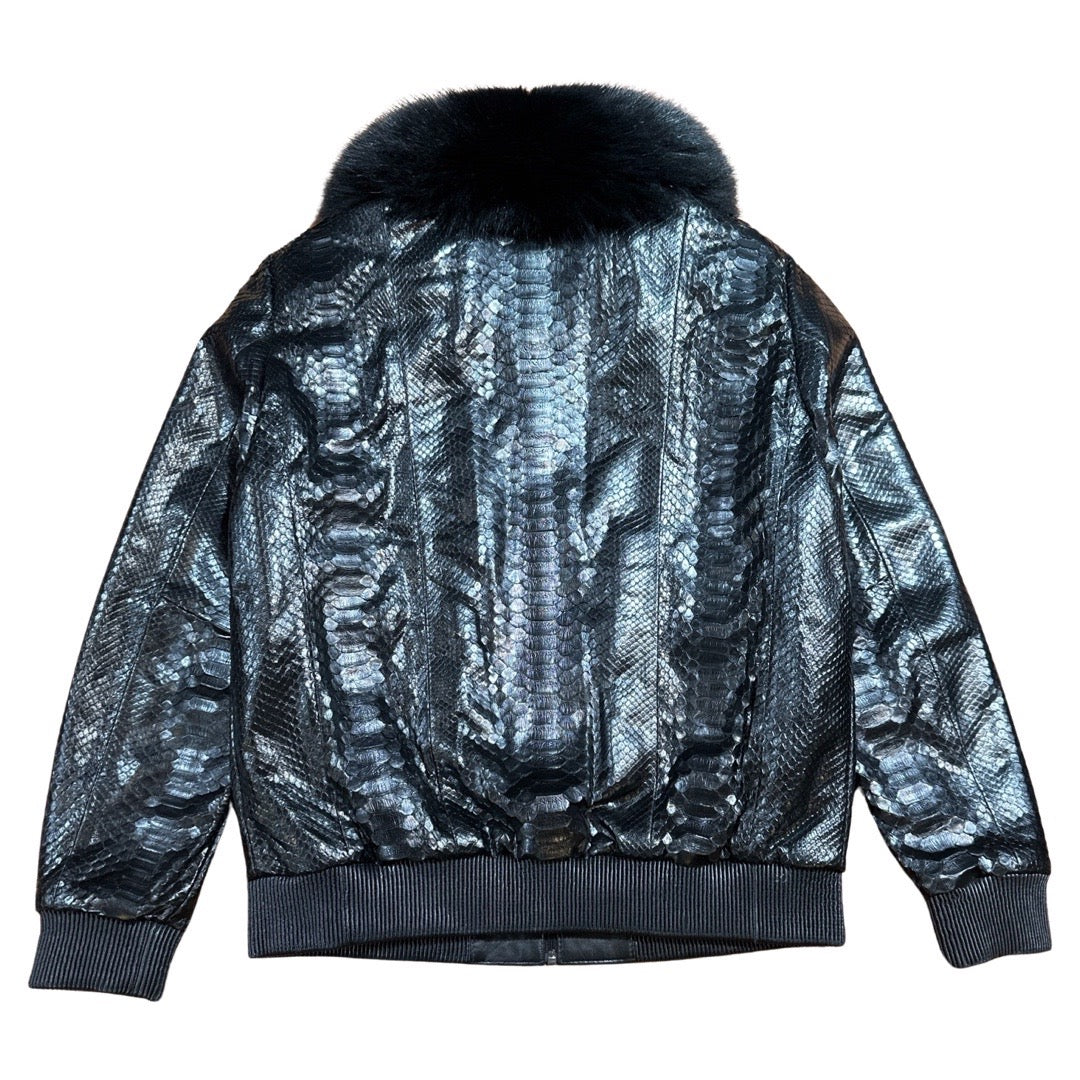 Barya NewYork Black Python Detachable Mink Collar Bomber Jacket - Dudes Boutique