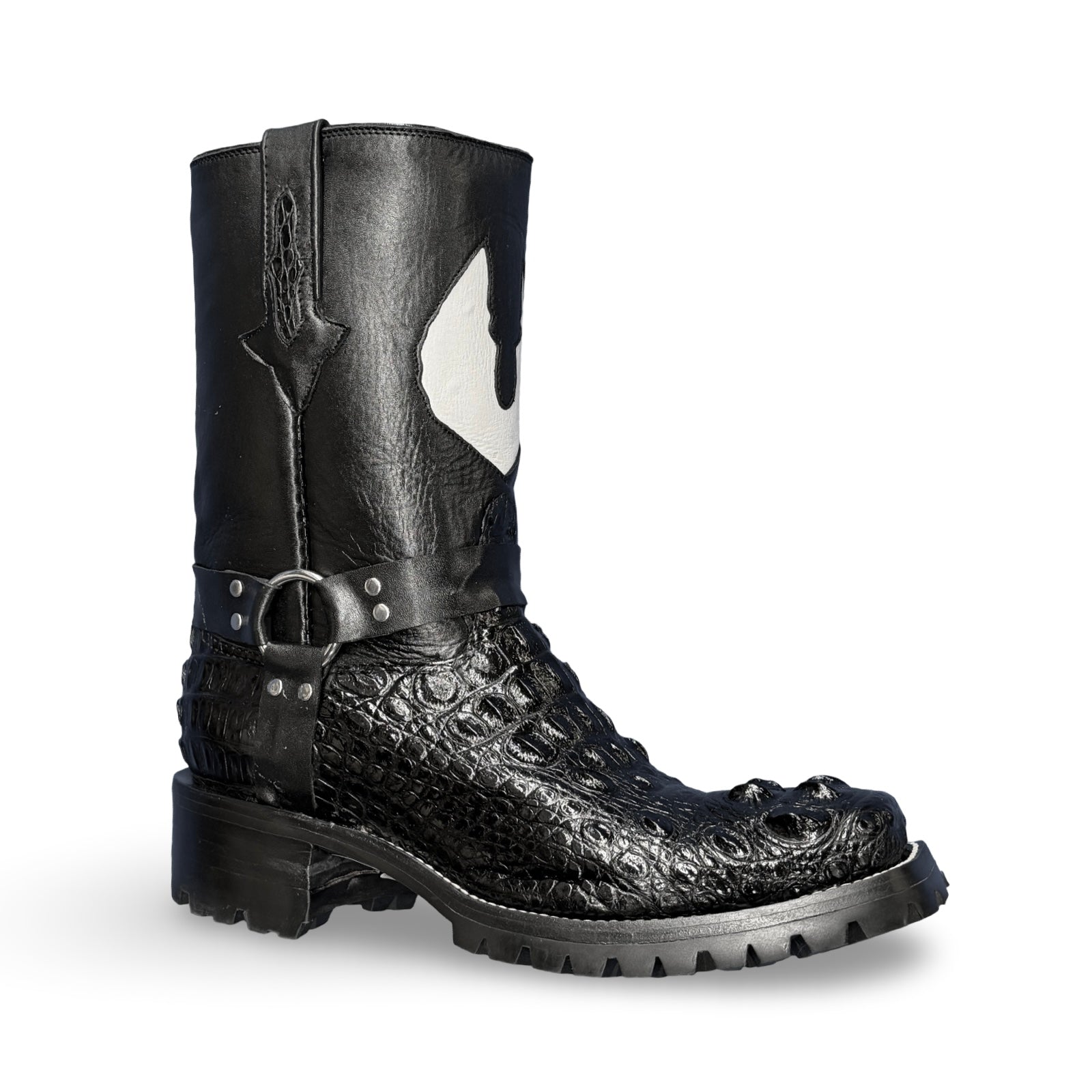 Safari Nile Crocodile Hornback Head Harness Biker Boots