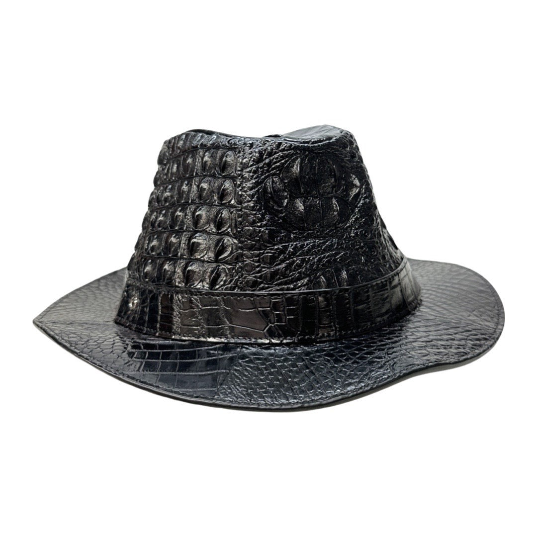 Kashani Black Hornback Alligator Fedora Hat - Dudes Boutique