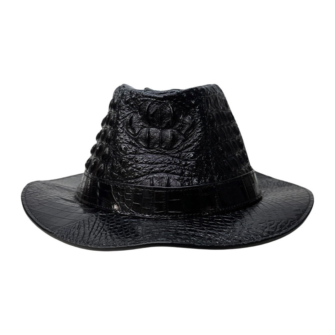 Kashani Black Hornback Alligator Fedora Hat - Dudes Boutique
