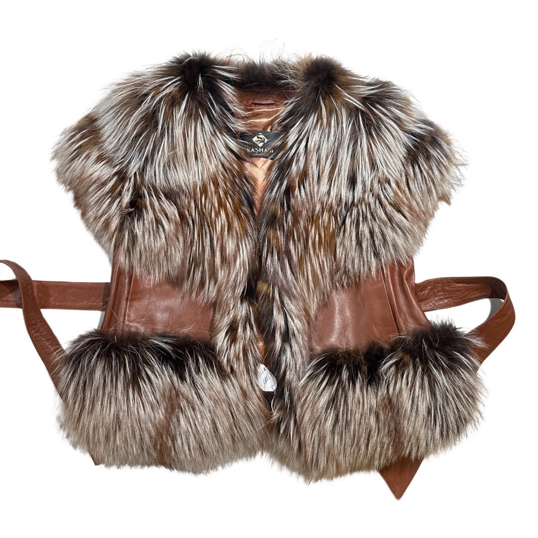 Kashani Ladies Brown Fox Fur Vest - Dudes Boutique