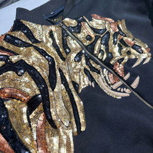 Kashani Hyper 3tone Gold Sequin Tiger Bomber Jacket - Dudes Boutique