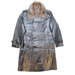 Kashani Black Embossed Alligator Lambskin Leather Trench Coat - Dudes Boutique