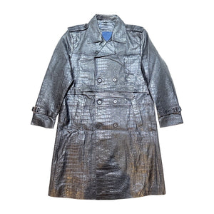 Kashani Black Embossed Alligator Lambskin Leather Trench Coat - Dudes Boutique