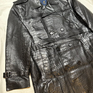 Kashani Black Embossed Alligator Lambskin Leather Trench Coat - Dudes Boutique