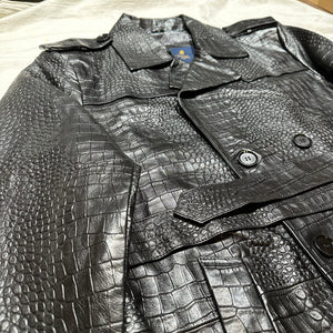 Kashani Black Embossed Alligator Lambskin Leather Trench Coat - Dudes Boutique
