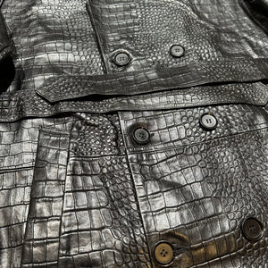 Kashani Black Embossed Alligator Lambskin Leather Trench Coat - Dudes Boutique