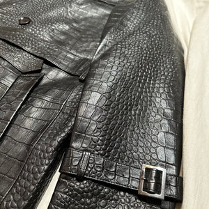 Kashani Black Embossed Alligator Lambskin Leather Trench Coat - Dudes Boutique