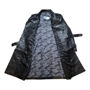 Kashani Black Embossed Alligator Lambskin Leather Trench Coat - Dudes Boutique