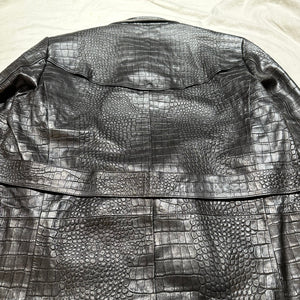 Kashani Black Embossed Alligator Lambskin Leather Trench Coat - Dudes Boutique