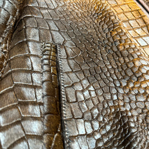 Kashani Chocolate Brown Pony Hair Alligator Print Bomber Jacket - Dudes Boutique