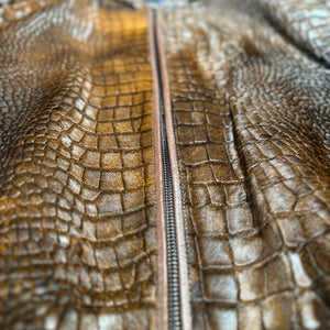 Kashani Chocolate Brown Pony Hair Alligator Print Bomber Jacket - Dudes Boutique