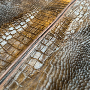 Kashani Chocolate Brown Pony Hair Alligator Print Bomber Jacket - Dudes Boutique