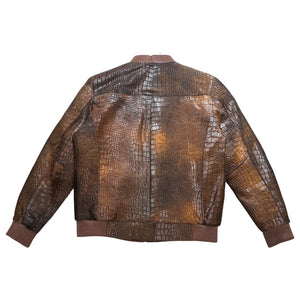 Kashani Chocolate Brown Pony Hair Alligator Print Bomber Jacket - Dudes Boutique