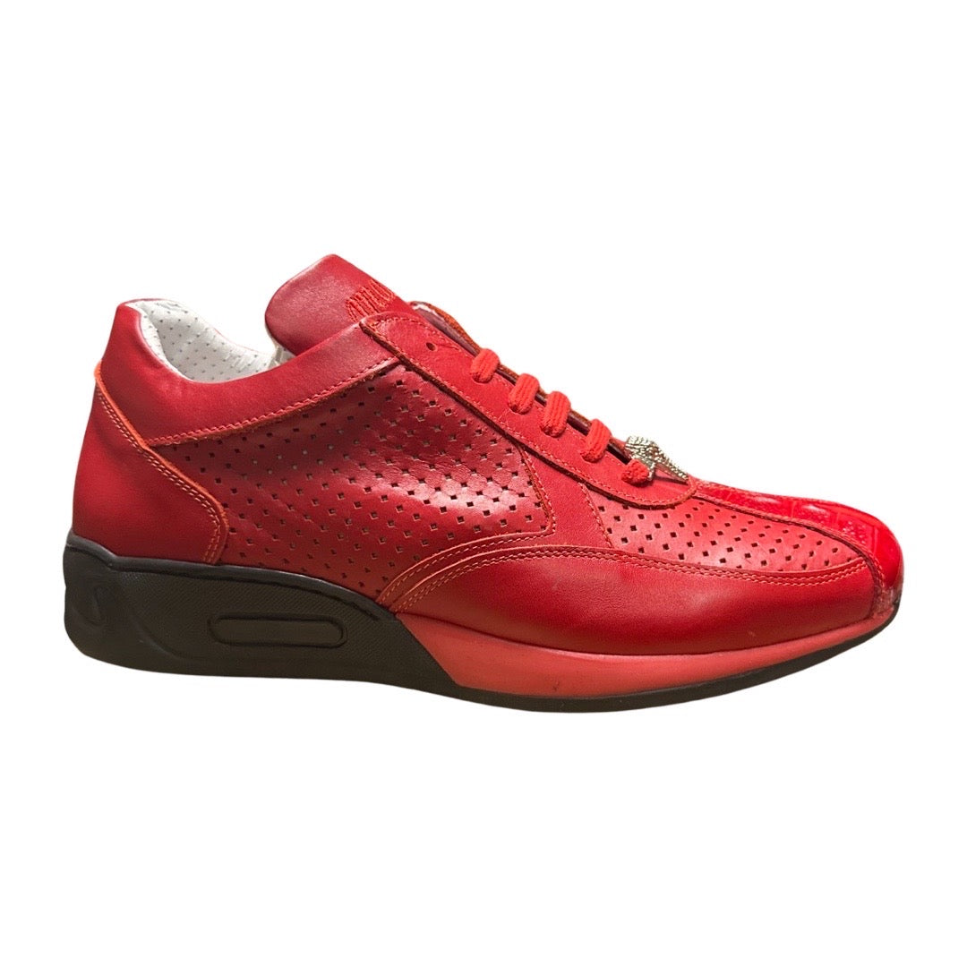 Mauri M770 Red/Black Sole Crocodile Perforated Nappa Leather Sneaker - Dudes Boutique