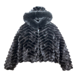 Kashani Women's Black Mink Tail Fur Coat - Dudes Boutique