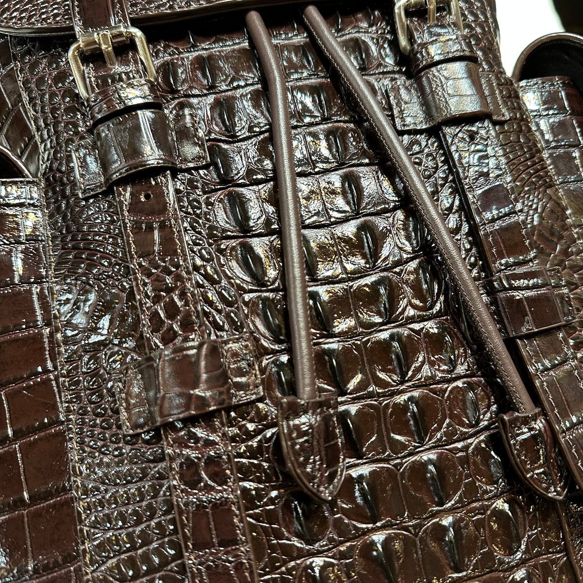 Kashani Chocolate Brown Hornback Alligator Rucksack - Dudes Boutique