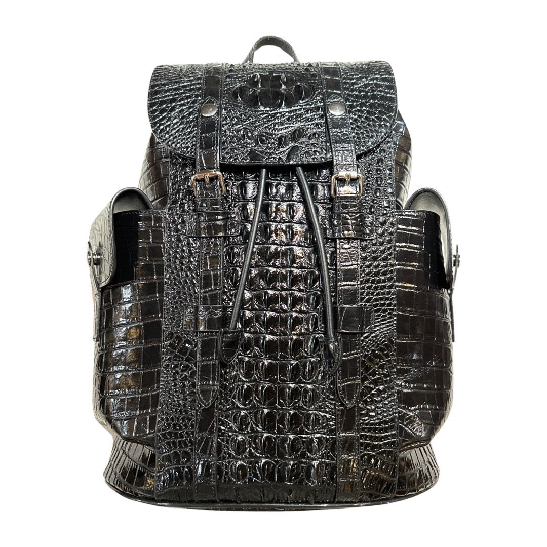 black patent leather backpack purse Kashani Black Embossed Patent Leather Hornback Gator Rucksack – Dudes Boutique