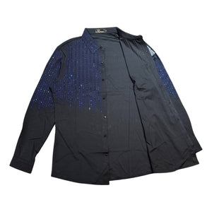 Barocco Black/Blue Crystal Rain Button Up Shirt - Dudes Boutique