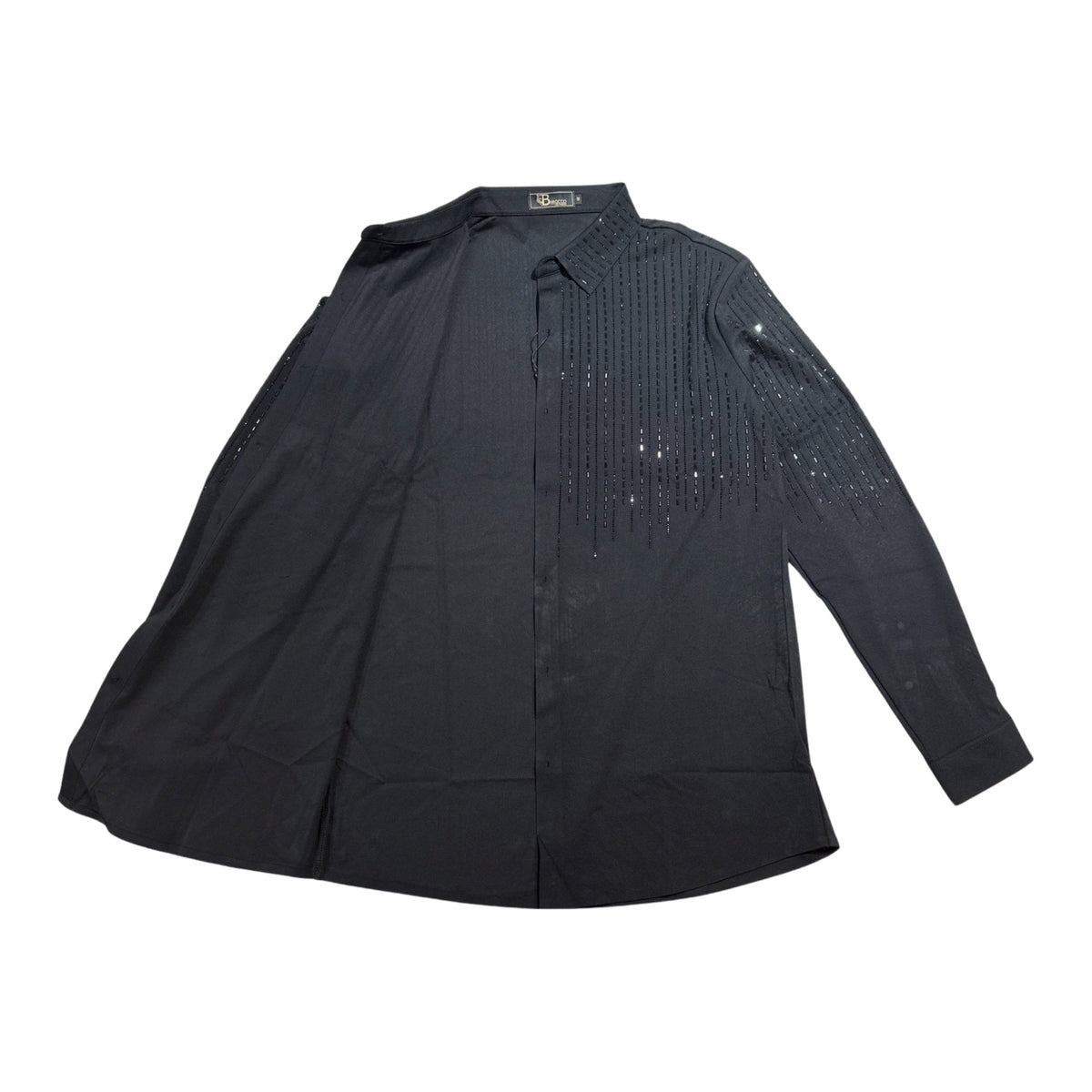 Barocco Black/Black Crystal Rain Button Up Shirt - Dudes Boutique